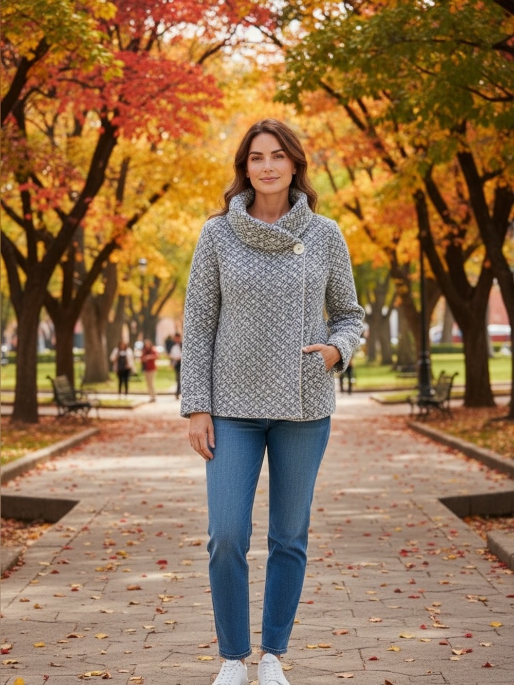 Max Studio Navy and Gray Cowl Neck Asymmetric Sweater